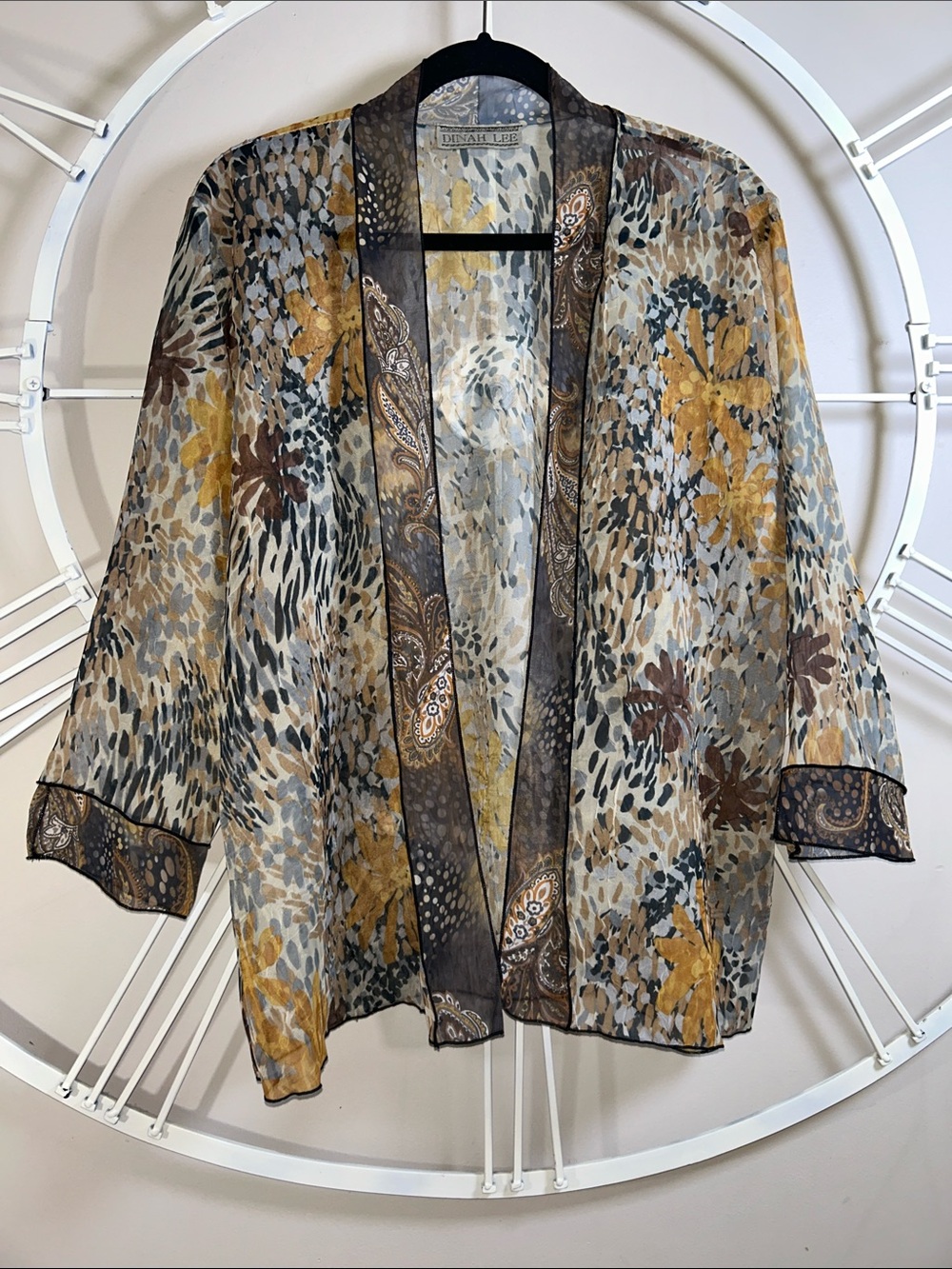 Vintage Dinah Lee Sheer Lightweight Open Front Floral Kimono Cardigan